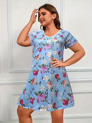 Floral Print V Neck Nightdress with Bow