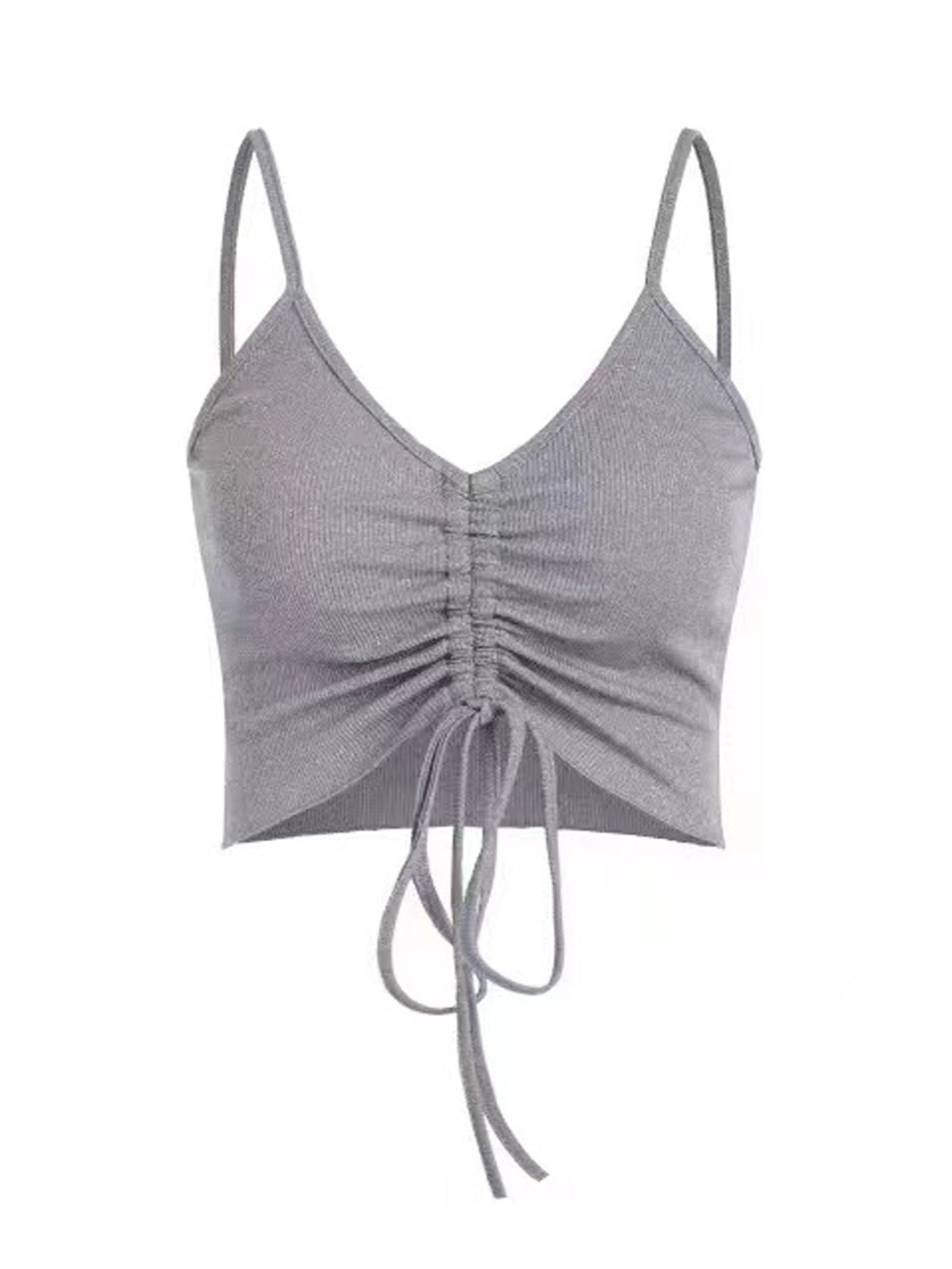 Drawstring Backless Crop Cami Top Sleeveless V Neck Crop Casual Top