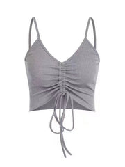 Drawstring Backless Crop Cami Top Sleeveless V Neck Crop Casual Top