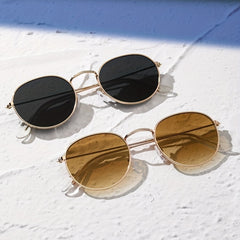 2 Pairs Round Metal Frame Sunglasses Gradient Lens Casual Style Glasses