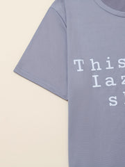Women's Letter Print Pajama Set Crew Neck Top & Shorts