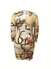 Plus Floral & Baroque Print Long Sleeve Midi Dress