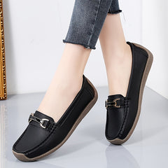 Women's Metal Buckle Slip On Loafers Comfortable Flat Moccasins