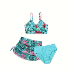 Tropical Plants 3pcs Swimsuit Set Girls Bathing Suit Summer Gift