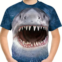 Boys' 3D Shark Graphic T Shirt - Summer Outdoor Fun