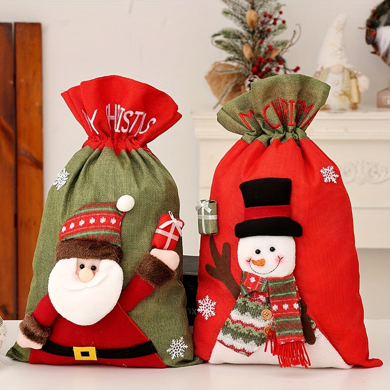 Large 3D Sackcloth Xmas Gift Bag Santa Back Bag