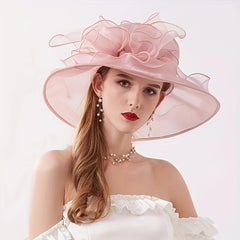 Organza Sun Hat Mesh Flower Foldable Travel Beach UV Protection Church Derby