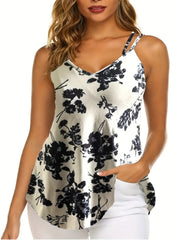 Boho Cami Top Women's Plus Paisley Print Split Strap Cut Out Cami Top
