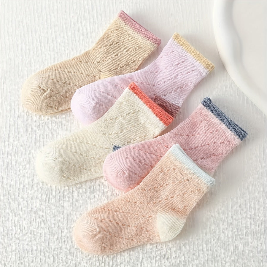 5pairs Baby Girls Kids Mesh Comfy Socks Block Sweet Socks