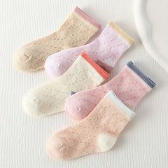 5pairs Baby Girls Kids Mesh Comfy Socks Block Sweet Socks