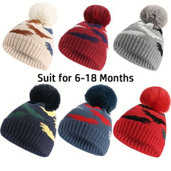 Kids Winter Knit Fleece-Lined Hat With Dinosaur Embroidery