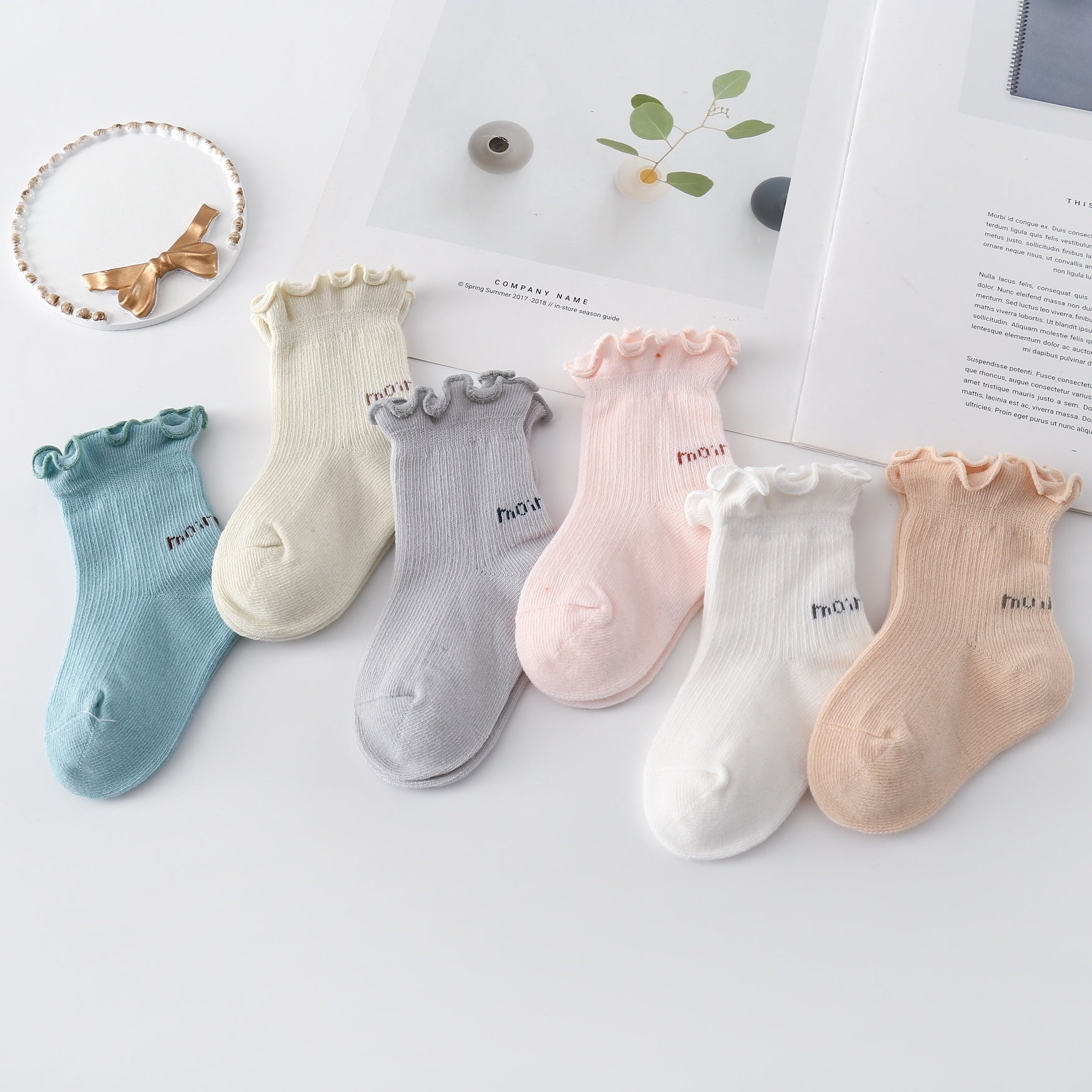 3 Pairs Ruffled Knit Crew Socks for Newborn Baby Boys and Girls