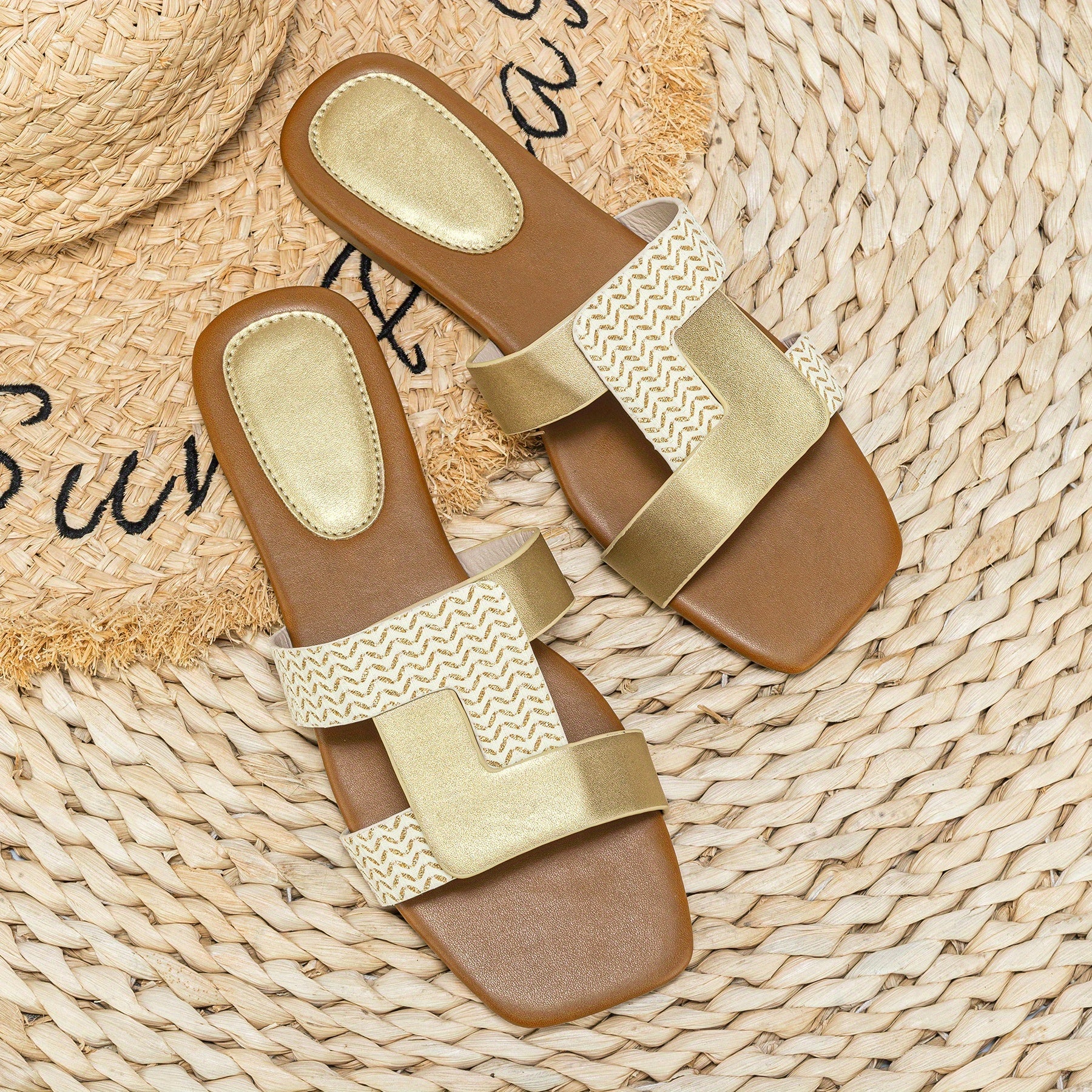 Women's Square Toe Slide Sandals Lightweight Slip On Flat Shoes
