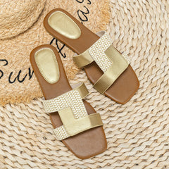 Women's Square Toe Slide Sandals Lightweight Slip On Flat Shoes
