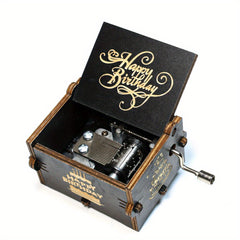 Happy Birthday Music Box Wooden Hand Crank Engraved Musical Instrument