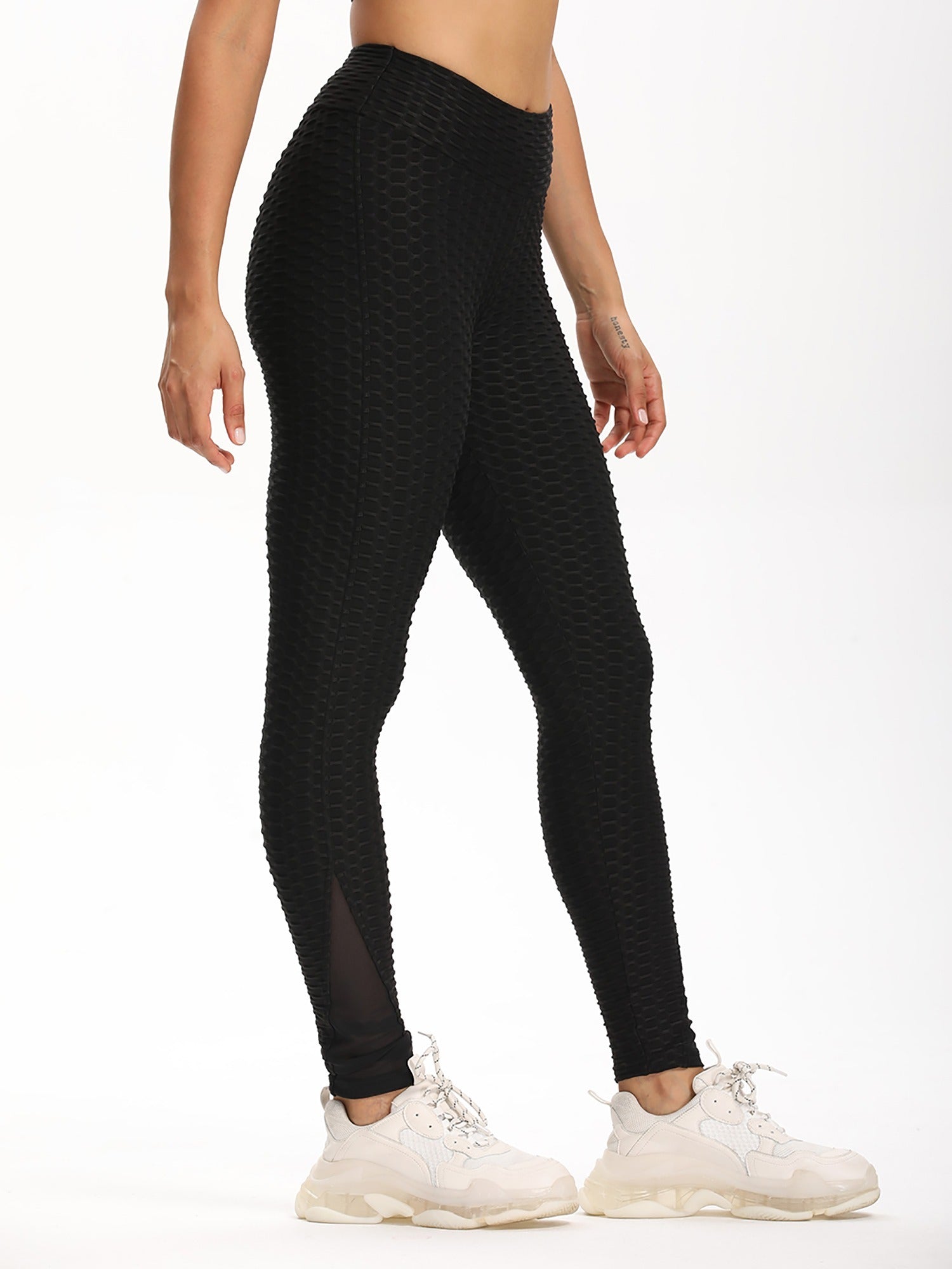 High Waist Butt Lifting Yoga Pants with Mesh Contrast