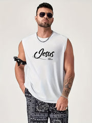 Men's Letter Print Casual Tank Top Loose Fit Vest