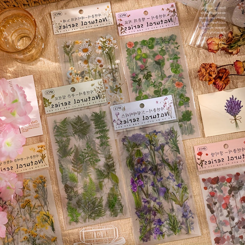 6 Sheets Vintage Plant Flower PVC Sticker Labels for DIY Scrapbooking