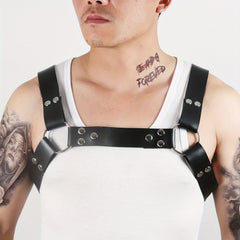 Men's Adjustable PU Leather Chest Harness for Cosplay Party