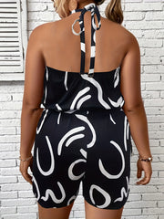Graffiti Print Halter Neck Romper With Belt