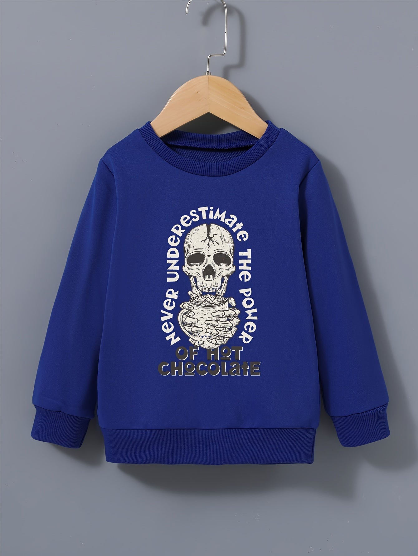 Skull Hot Chocolate Print Kid's Sweatshirt Halloween Style Long Sleeve Top