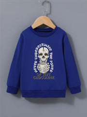 Skull Hot Chocolate Print Kid's Sweatshirt Halloween Style Long Sleeve Top