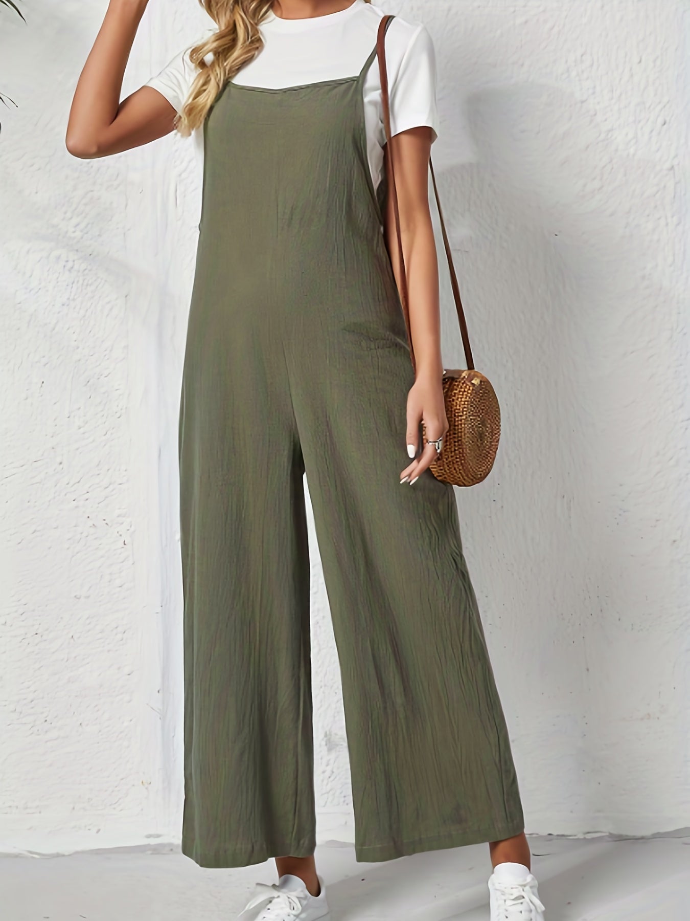 Wide Leg Overall Jumpsuit Casual Solid Overall Jumpsuit