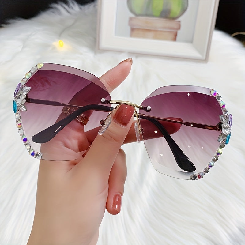Rhinestone Gradient Sunglasses UV400 Shades for Summer Beach Party