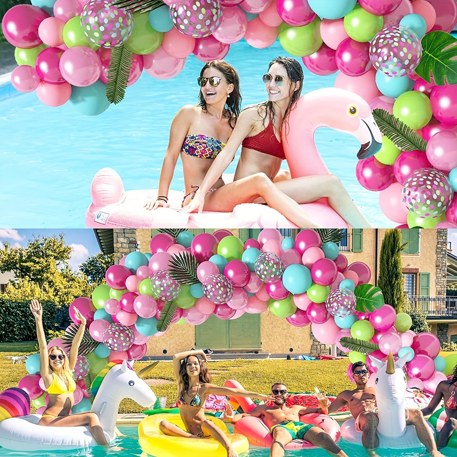 Tropical Balloon Arch Kit Flamingo Balloons Jungle Palm Leaves Coloured Balloon