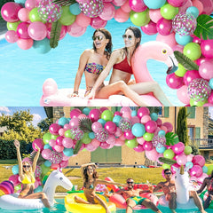 Tropical Balloon Arch Kit Flamingo Balloons Jungle Palm Leaves Coloured Balloon