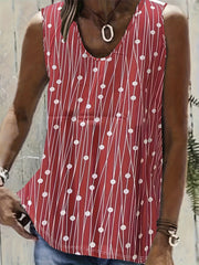 Rose Print Tank Top Women's Round Neck Slight Stretch
