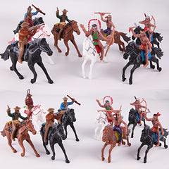 4pcs Western Cowboy and Tribal Figures Set Action Poses Rider Statues Horseback