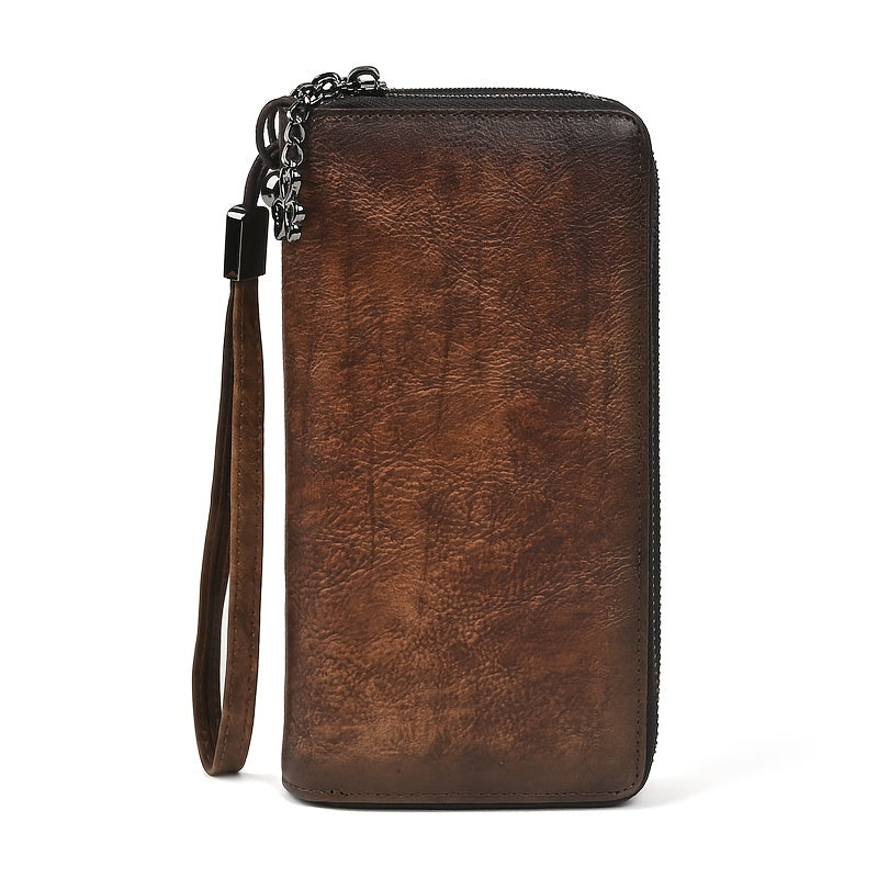 Floral Print Cowhide Wallet with Wrist Strap RFID Blocking
