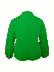 Solid Button Up Lantern Sleeve Blouse