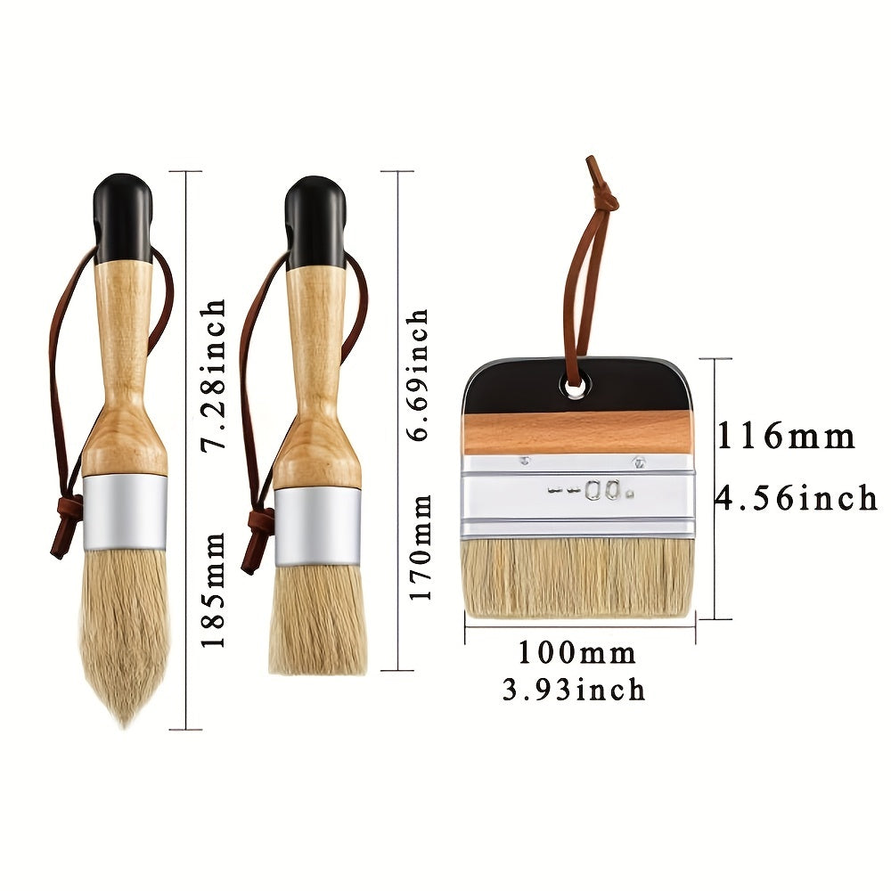 3pcs Chalk Wax Paint Brush for Acrylic Paint Oval Brush Hard Bristle