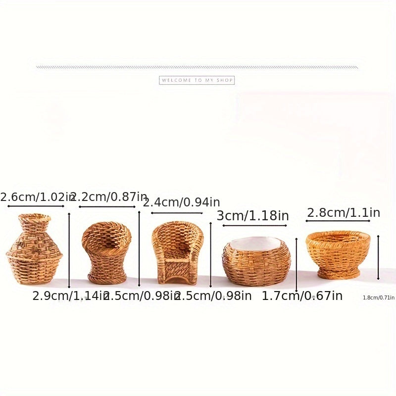 6pcs Mini Resin Basket Dollhouse Accessories