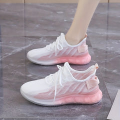 Women's Ombre Knit Mesh Lace Up Running Shoes