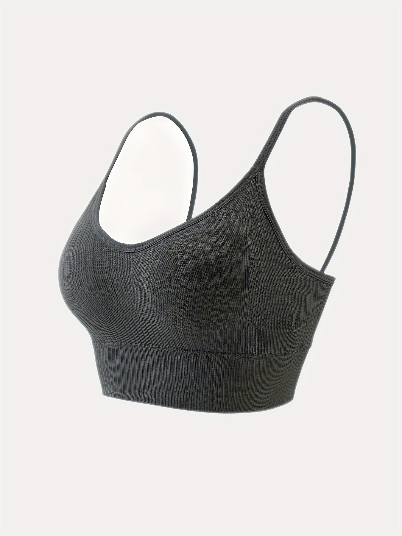 Ribbed Wireless Sports Bra Breathable Yoga Spaghetti Strap Bra