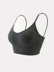 Ribbed Wireless Sports Bra Breathable Yoga Spaghetti Strap Bra