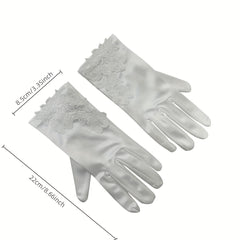 Lace Floral Satin Gloves Bridal Short Gloves Wedding Accessories