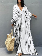 Tie Dye Cover Up Dress V Neck Loose Fit Beachwear Caftan