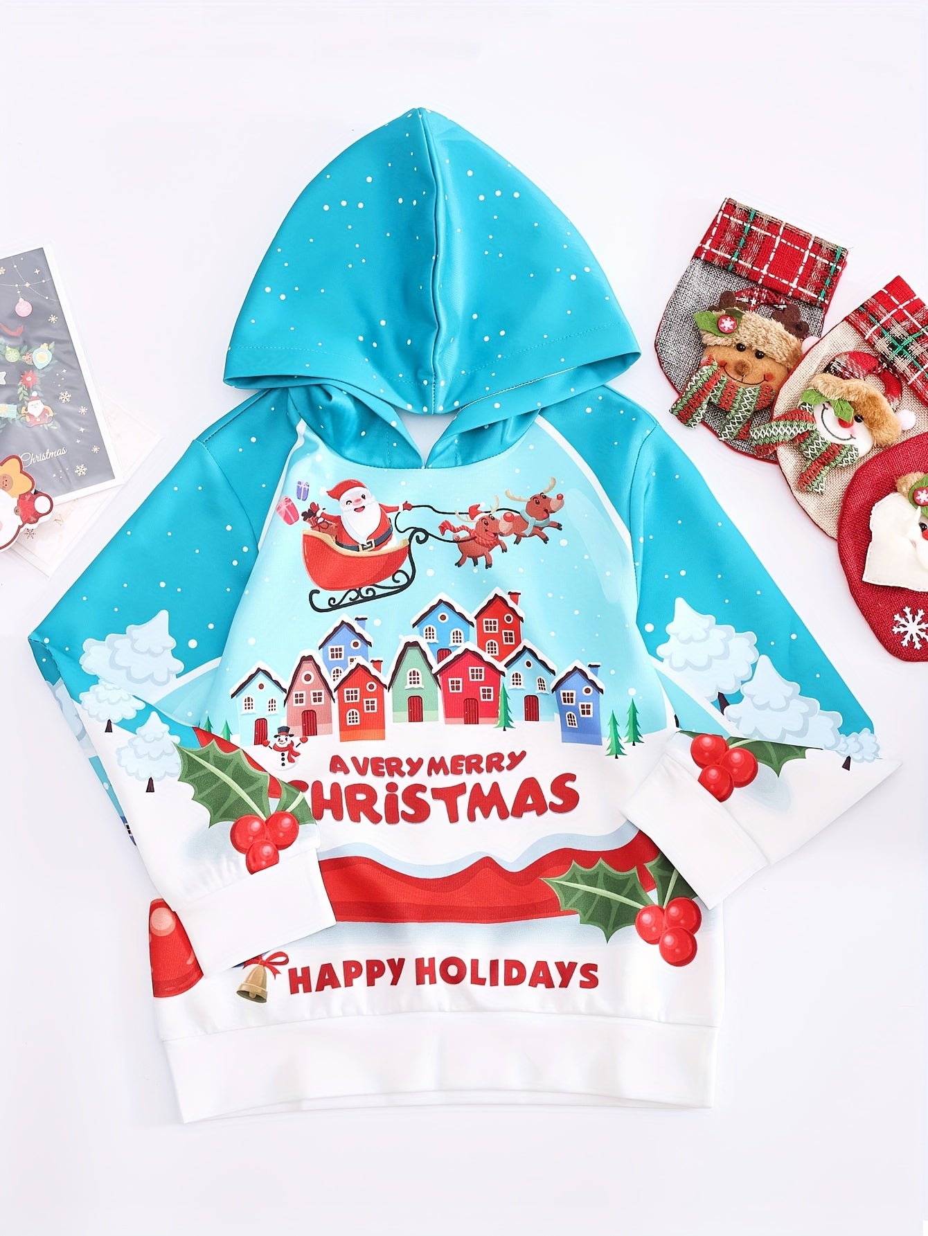 Girls Santa Print Hoodies Comfy Sweatshirt Christmas Gift Party