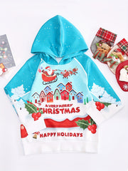 Girls Santa Print Hoodies Comfy Sweatshirt Christmas Gift Party