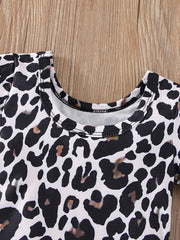 Leopard Print Romper & Faux Leather Skirt Set