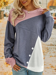 Casual Block Long Sleeve Crew Neck Pullover Sweatshirt for Fall & Winter