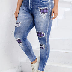 Women's Denim Print Yoga Leggings High Stretch Sports Tight Pants