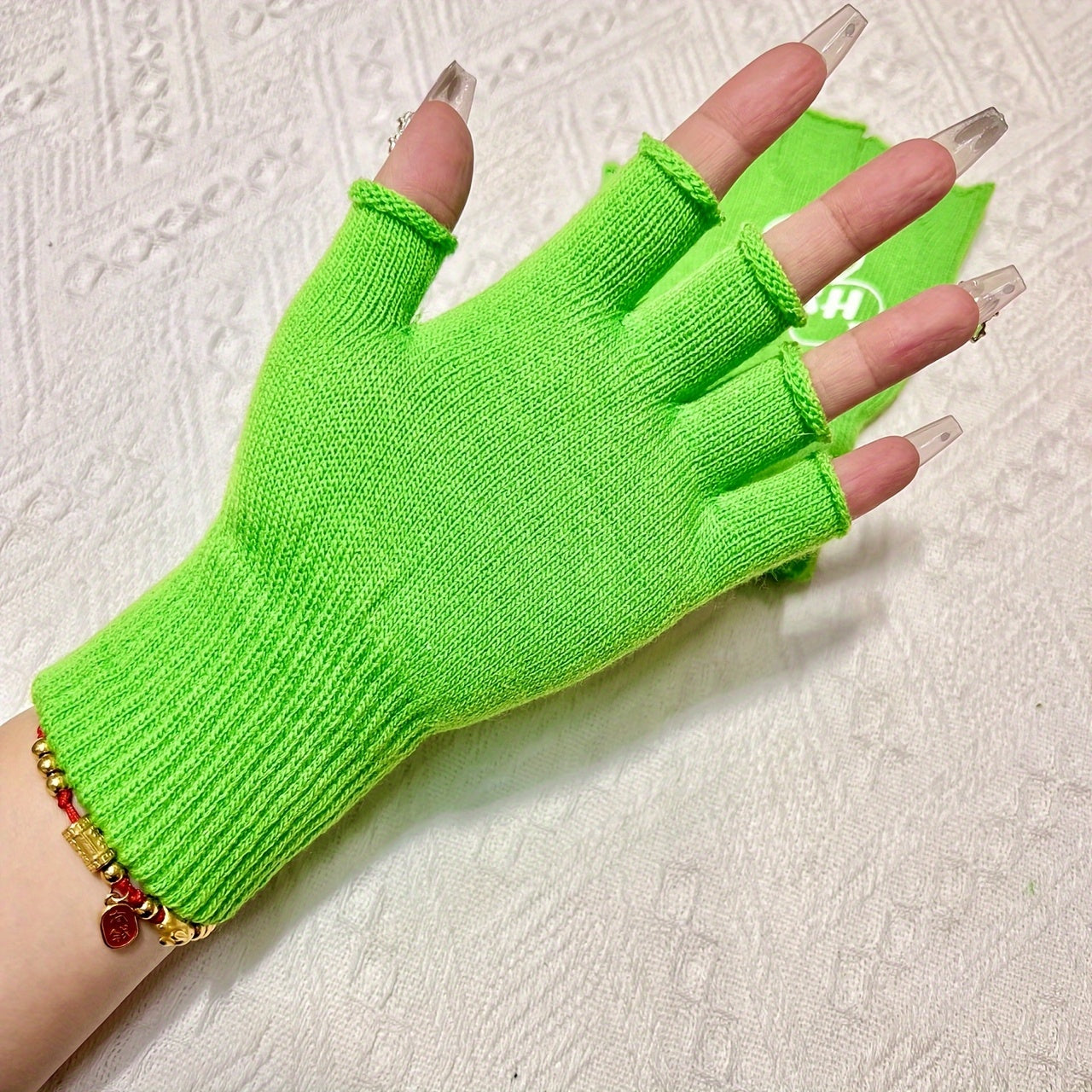 Green Four Leaf Clover Half Finger Outdoor Sports Gloves