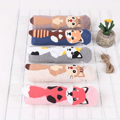 5 Pairs Girls Teens Animal Cat Fox Crew Socks Cotton Mid Tube Sports Socks