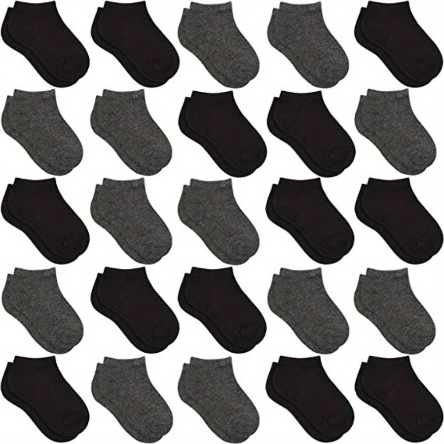 25 Pairs Boys Kids Ankle Socks Casual Plain Breathable Comfy Low Cut Boat Socks
