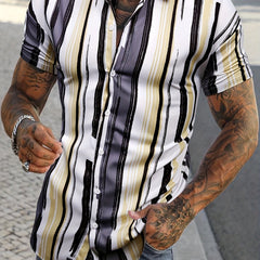 Stripe Print Men s Casual Short Sleeve Shirt Summer Vacation Resort Tops